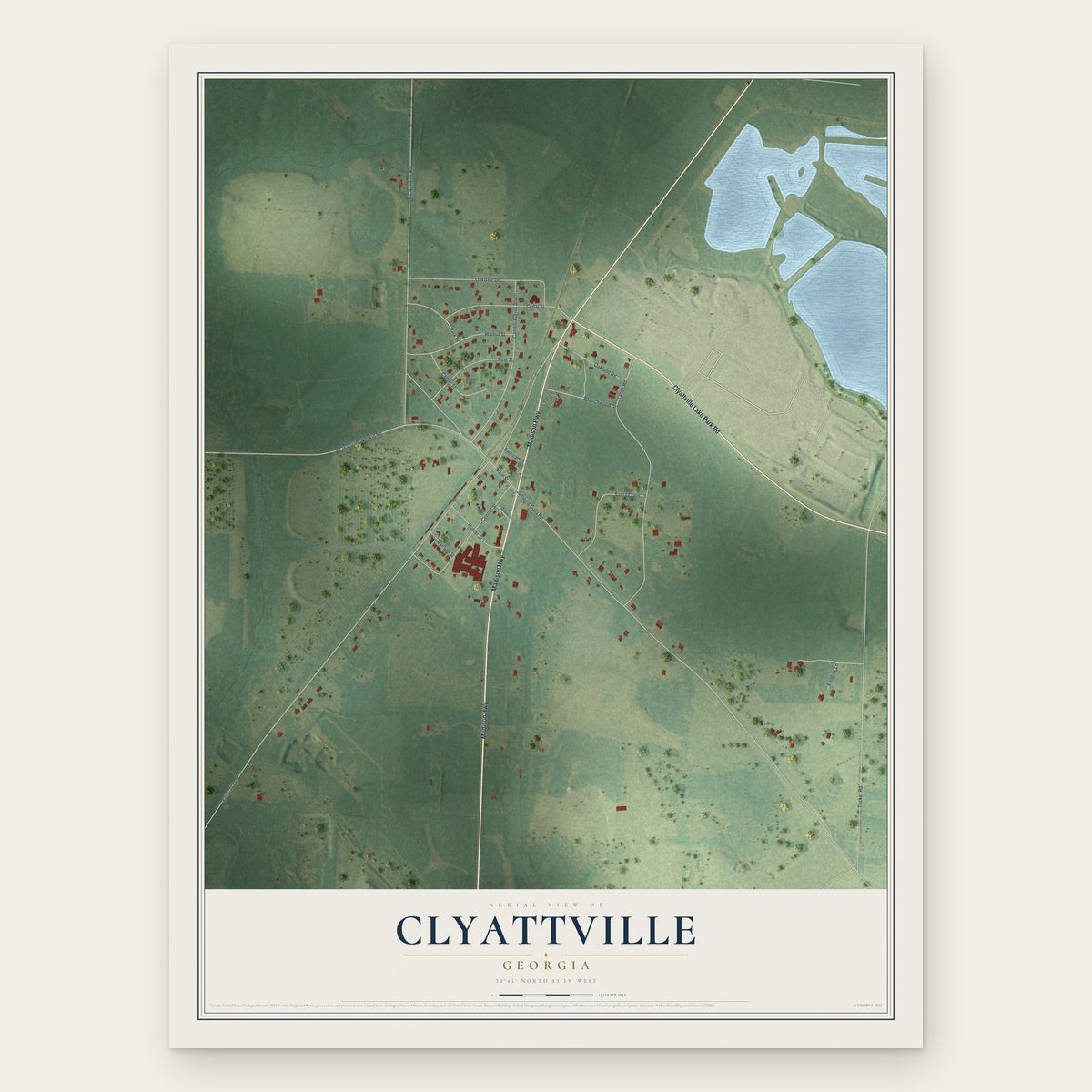 Clyattville, Georgia map print, the full design
