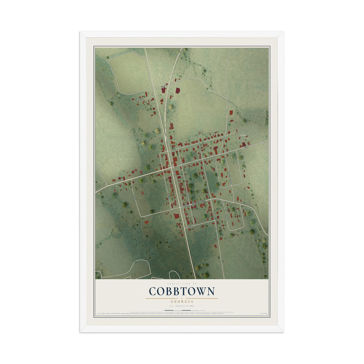 Cobbtown, Georgia map print, 12" x 18" W/ White Ayous Wood Frame mockup