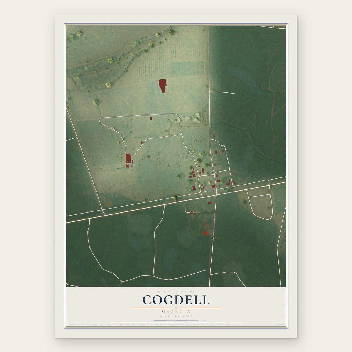 Cogdell, Georgia map print, the full design