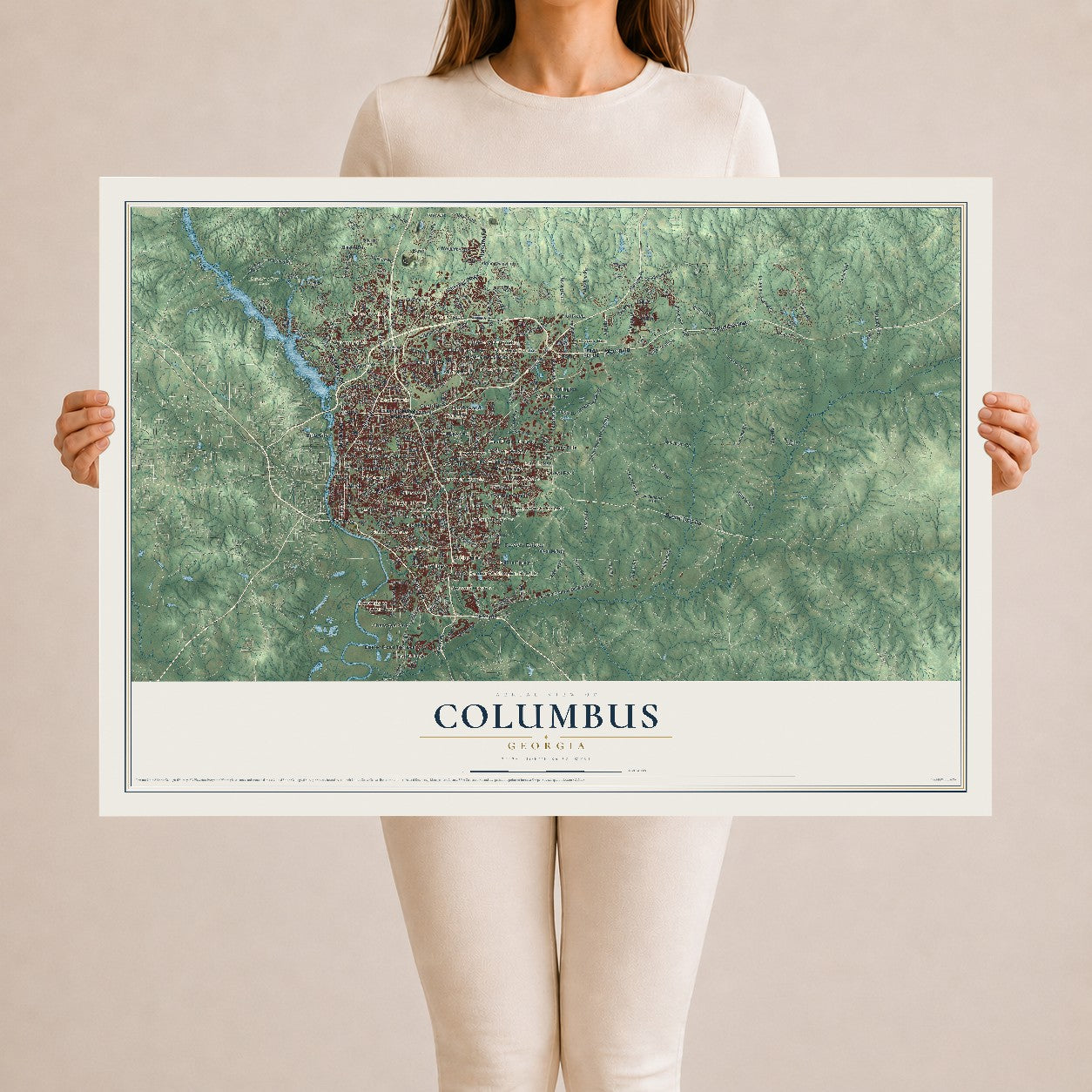 Columbus, Georgia map print, 24" x 36" Archival Matte Print mockup