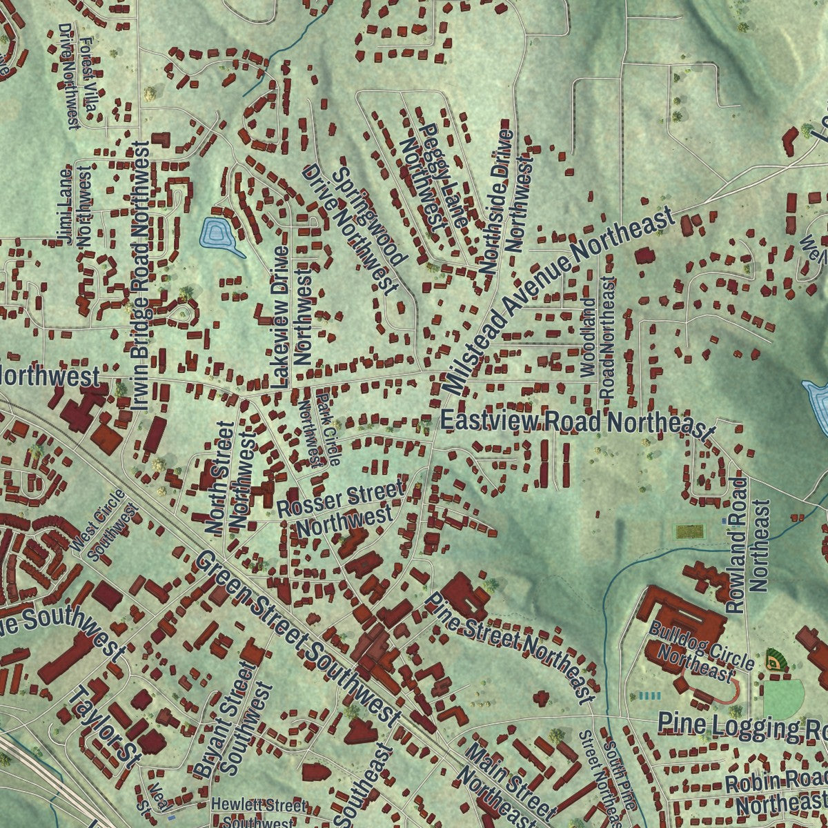 Close-up 1 of the Conyers, Georgia map artwork