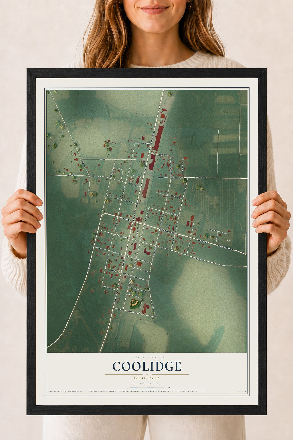 Coolidge, Georgia map print, 18" x 24" W/ Black Ayous Wood Frame mockup