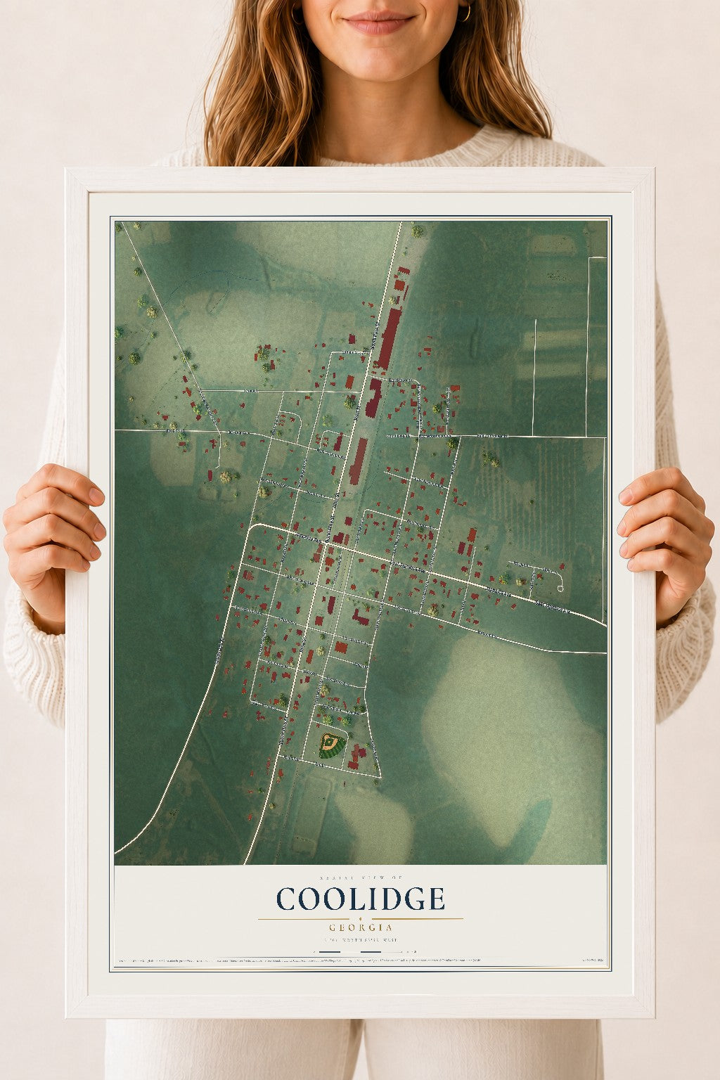 Coolidge, Georgia map print, 18" x 24" W/ White Ayous Wood Frame mockup