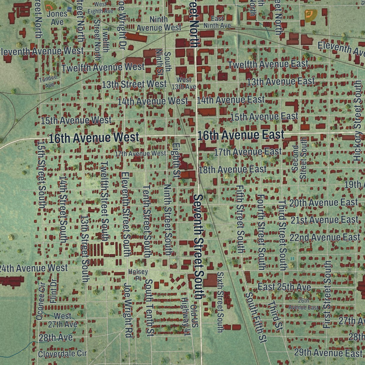 Close-up 1 of the Cordele, Georgia map artwork