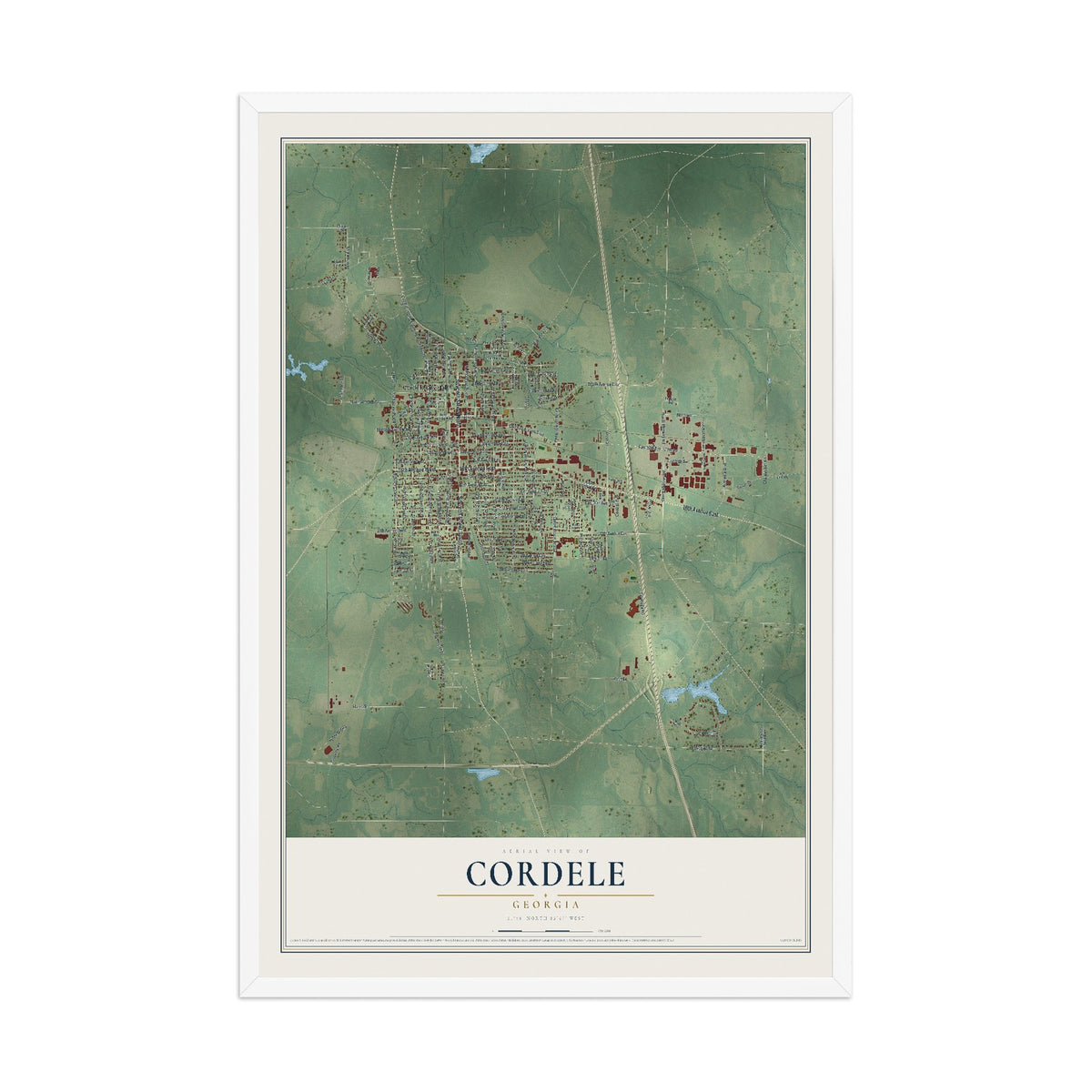 Cordele, Georgia map print, 12" x 18" W/ White Ayous Wood Frame mockup