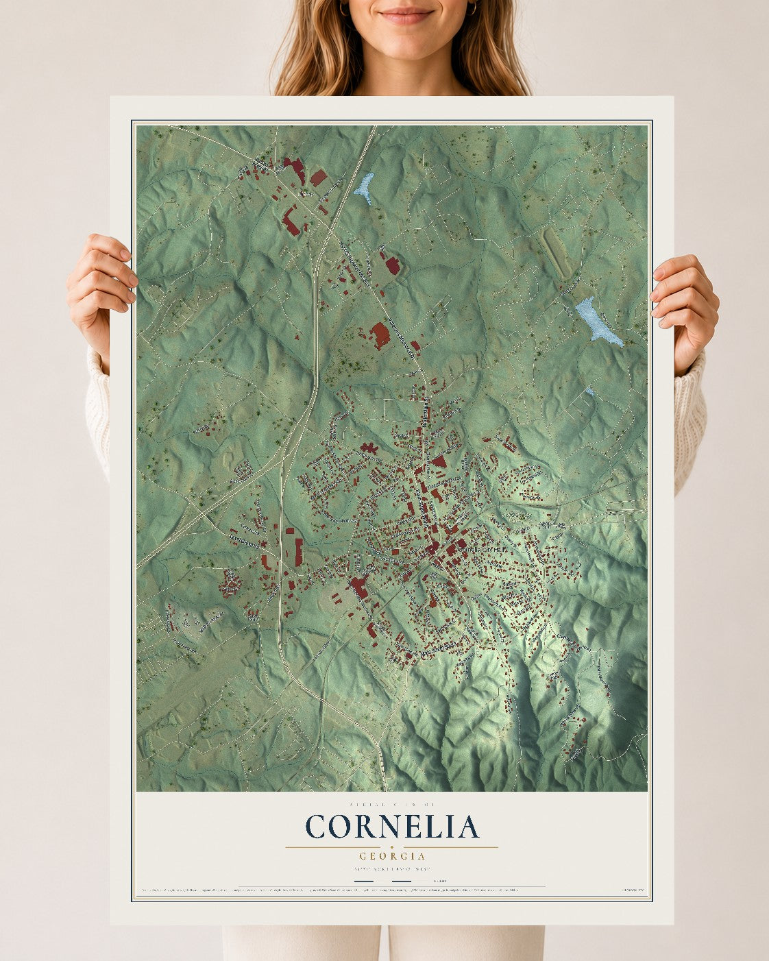 Cornelia, Georgia map print, 24" x 36" Archival Matte Print mockup