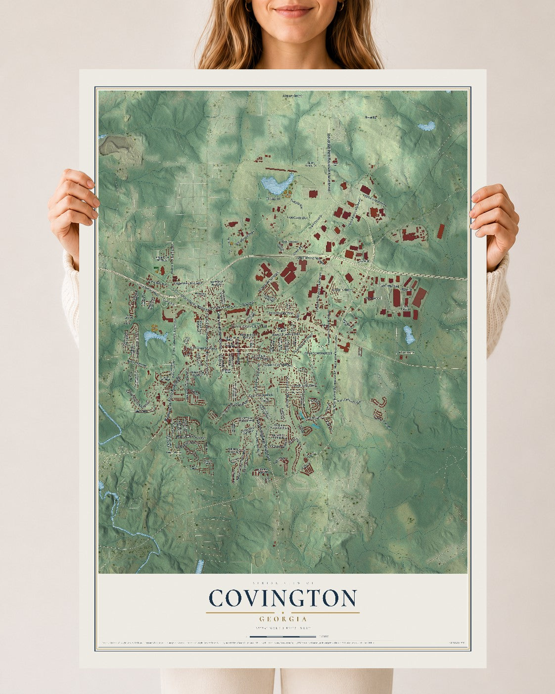 Covington, Georgia map print, 24" x 36" Archival Matte Print mockup