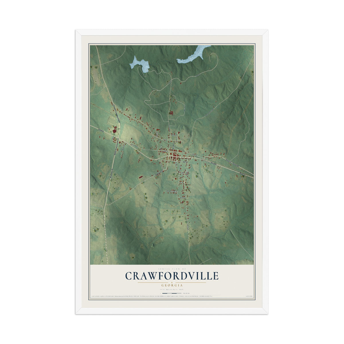 Crawfordville, Georgia map print, 12" x 18" W/ White Ayous Wood Frame mockup