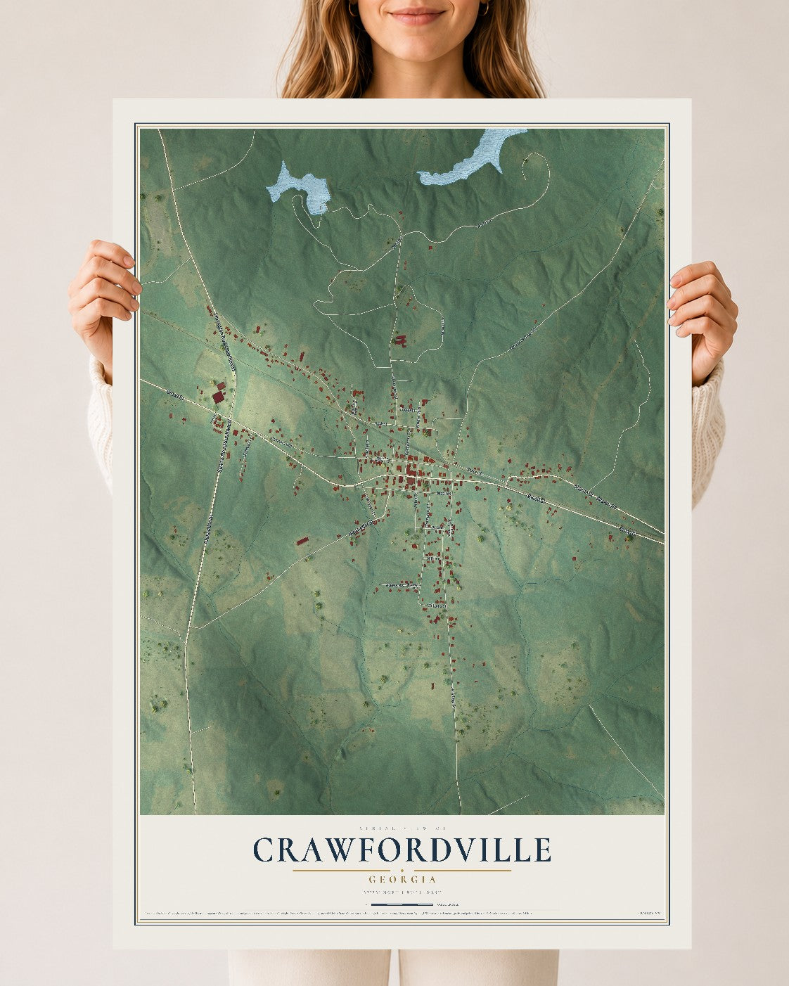 Crawfordville, Georgia map print, 24" x 36" Archival Matte Print mockup