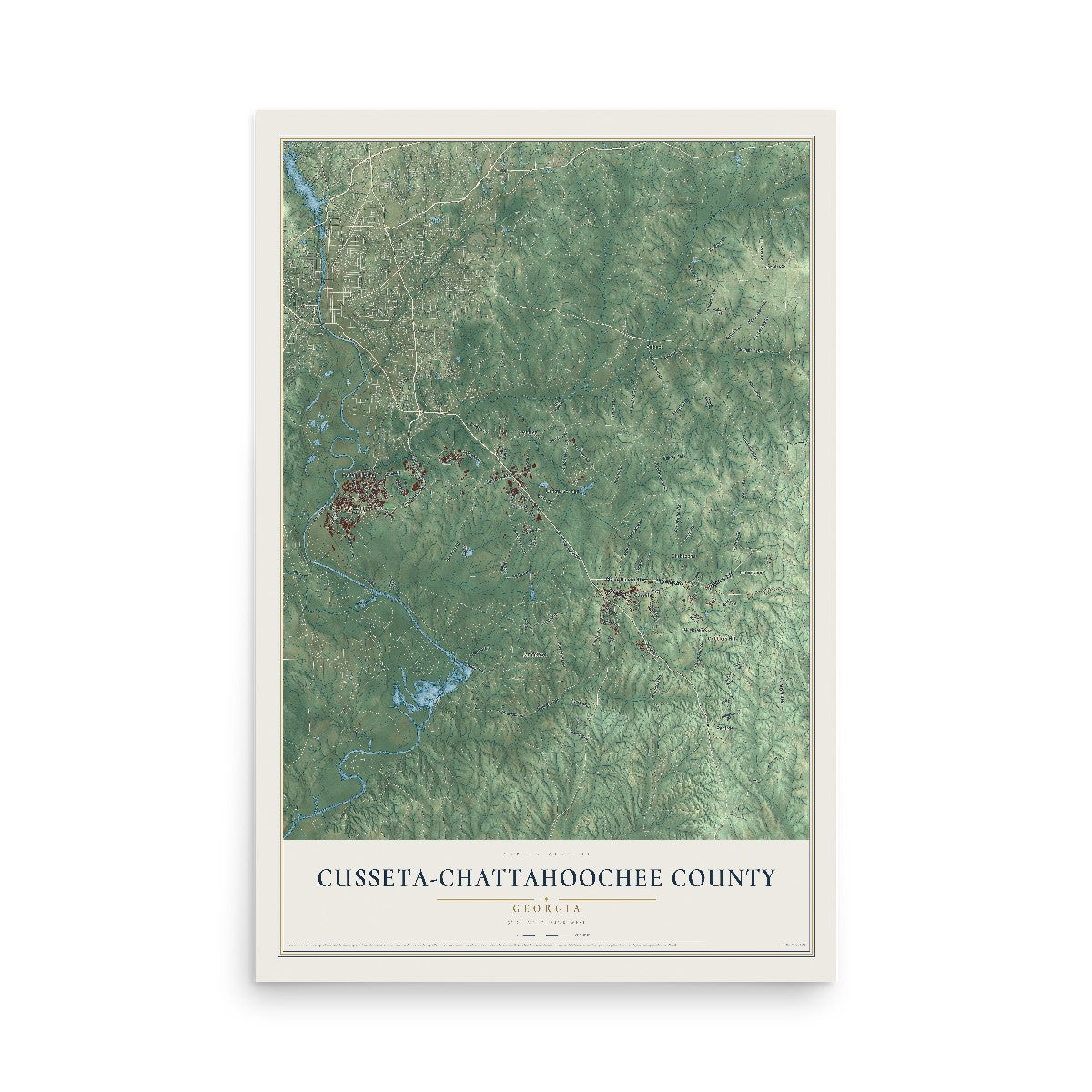 Cusseta-Chattahoochee County, Georgia map print, 12" x 18" Archival Matte Print mockup
