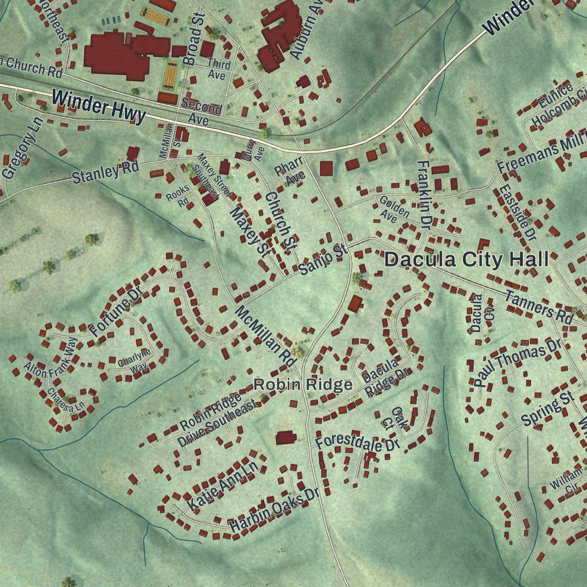 Close-up 1 of the Dacula, Georgia map artwork
