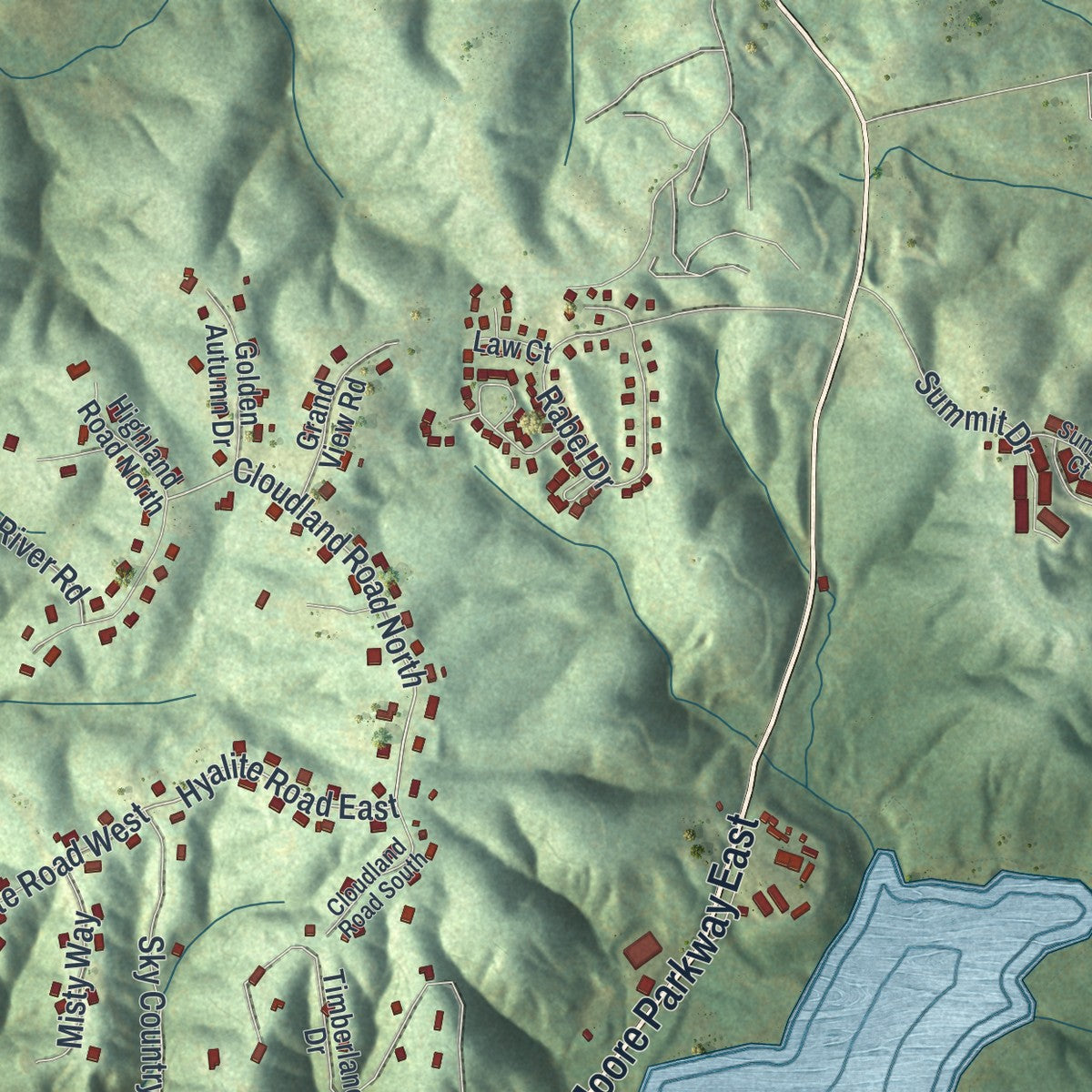 Close-up 2 of the Dahlonega, Georgia map artwork
