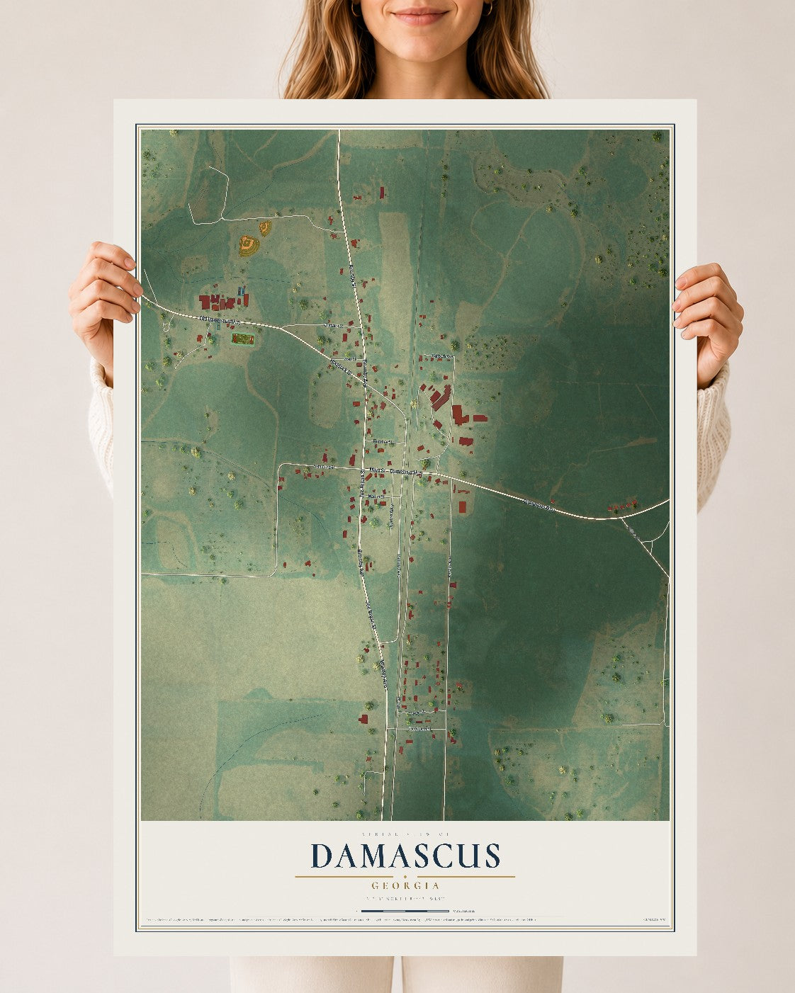 Damascus, Georgia map print, 24" x 36" Archival Matte Print mockup