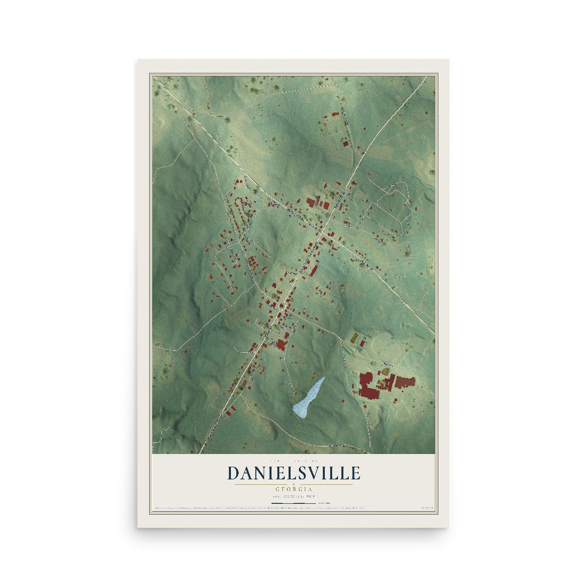 Danielsville, Georgia map print, 12" x 18" Archival Matte Print mockup