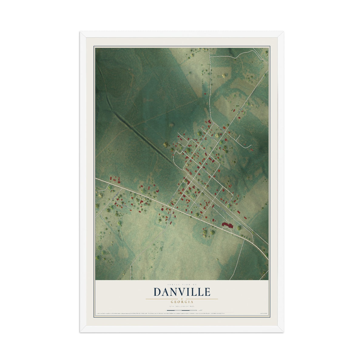 Danville, Georgia map print, 12" x 18" W/ White Ayous Wood Frame mockup