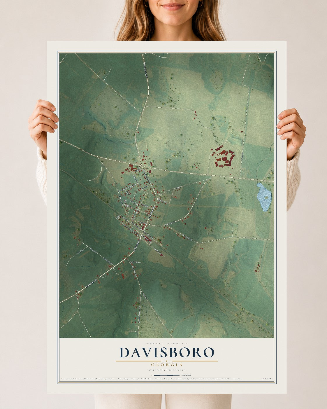 Davisboro, Georgia map print, 24" x 36" Archival Matte Print mockup
