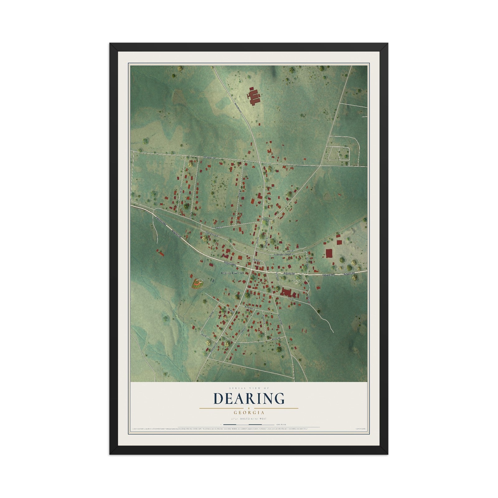 Dearing, Georgia map print, 12" x 18" W/ Black Ayous Wood Frame mockup