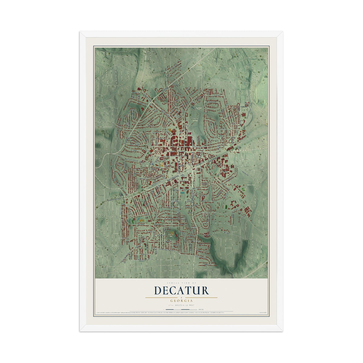 Decatur, Georgia map print, 12" x 18" W/ White Ayous Wood Frame mockup