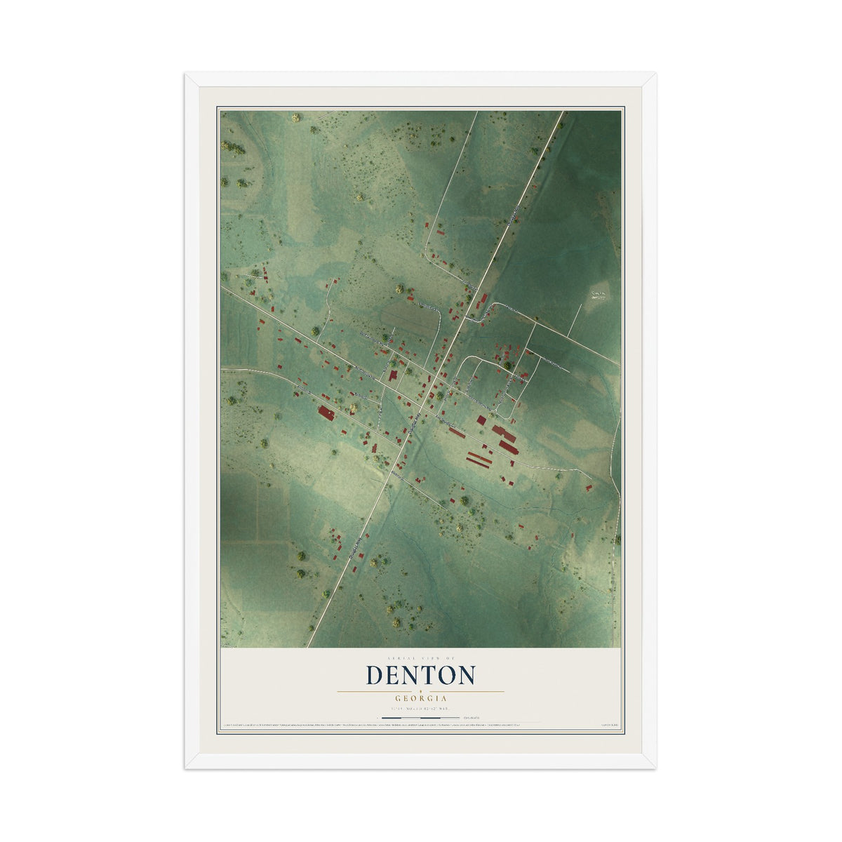 Denton, Georgia map print, 12" x 18" W/ White Ayous Wood Frame mockup