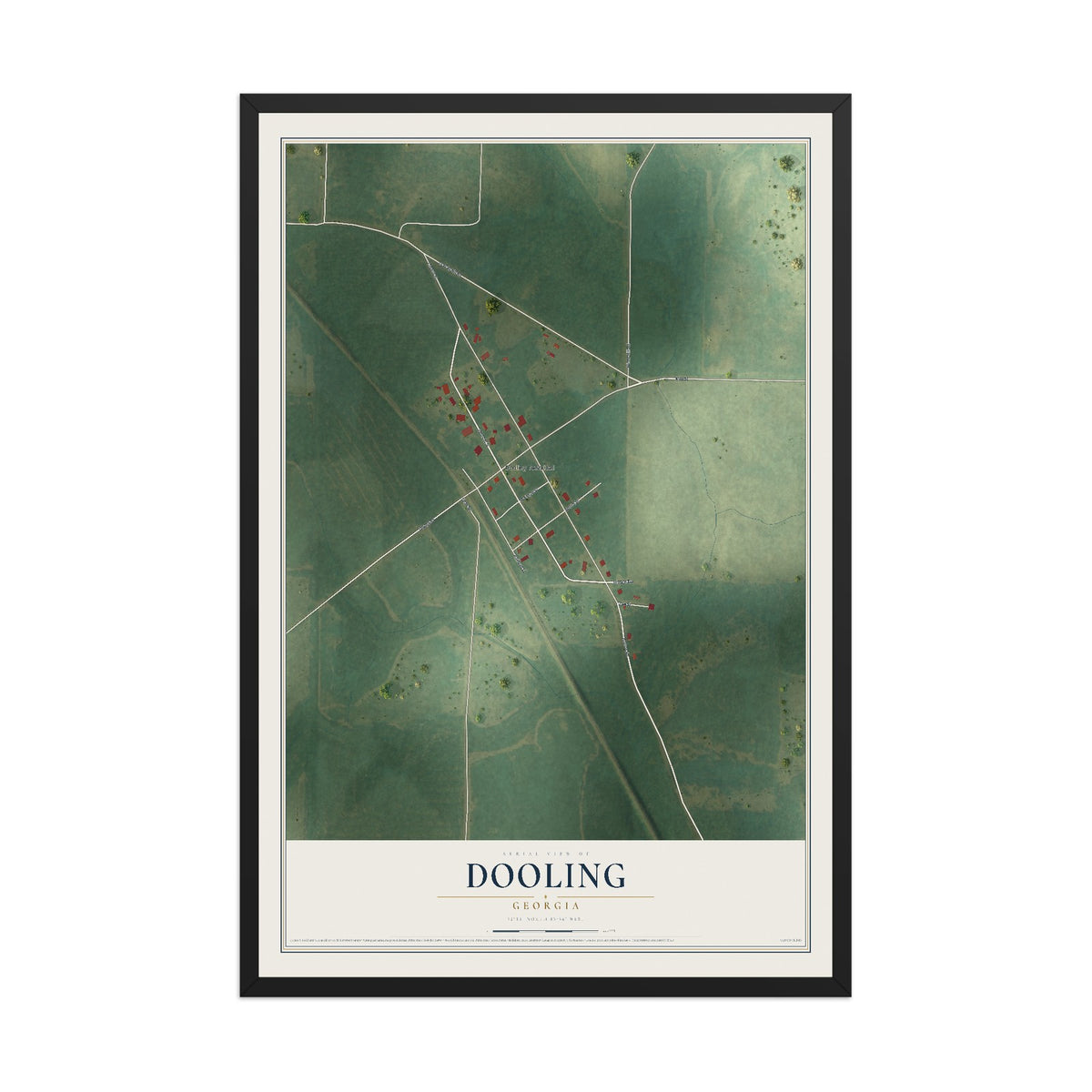 Dooling, Georgia map print, 12" x 18" W/ Black Ayous Wood Frame mockup