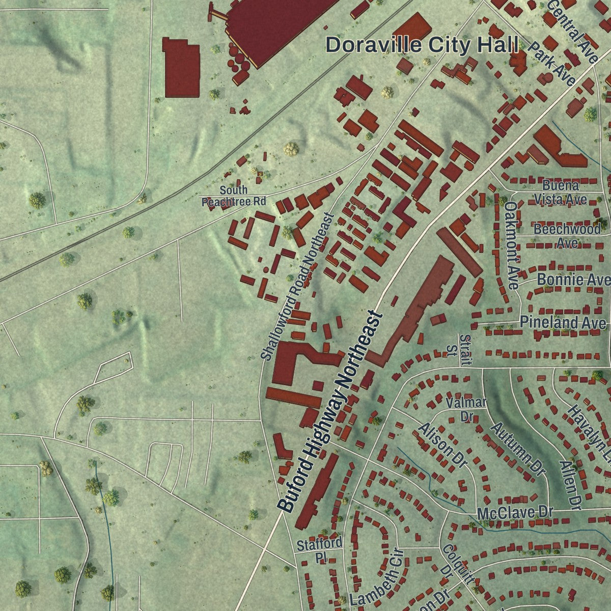 Close-up 2 of the Doraville, Georgia map artwork