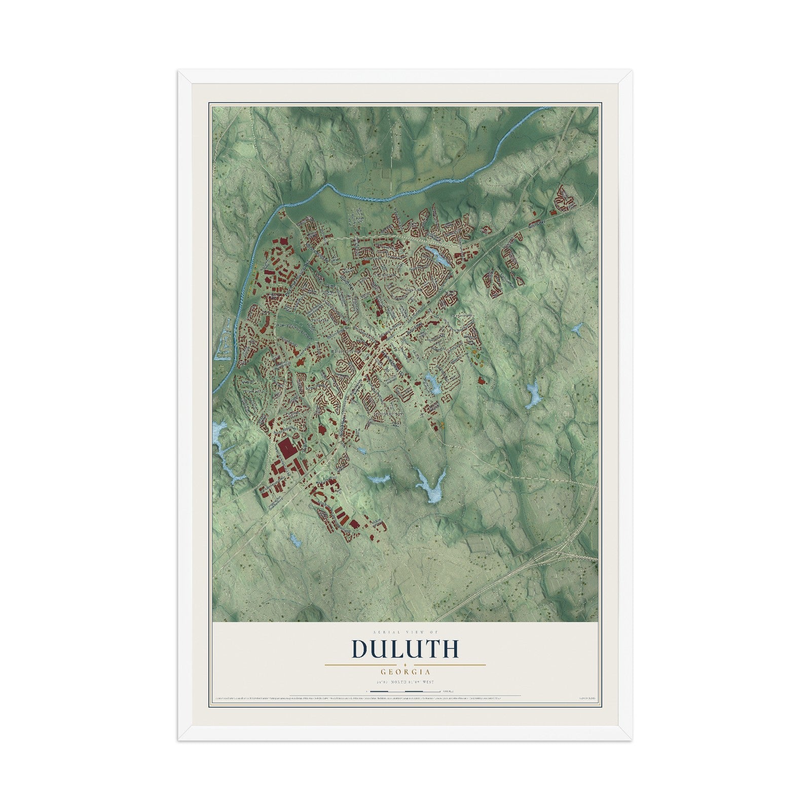 Duluth, Georgia map print, 12" x 18" W/ White Ayous Wood Frame mockup