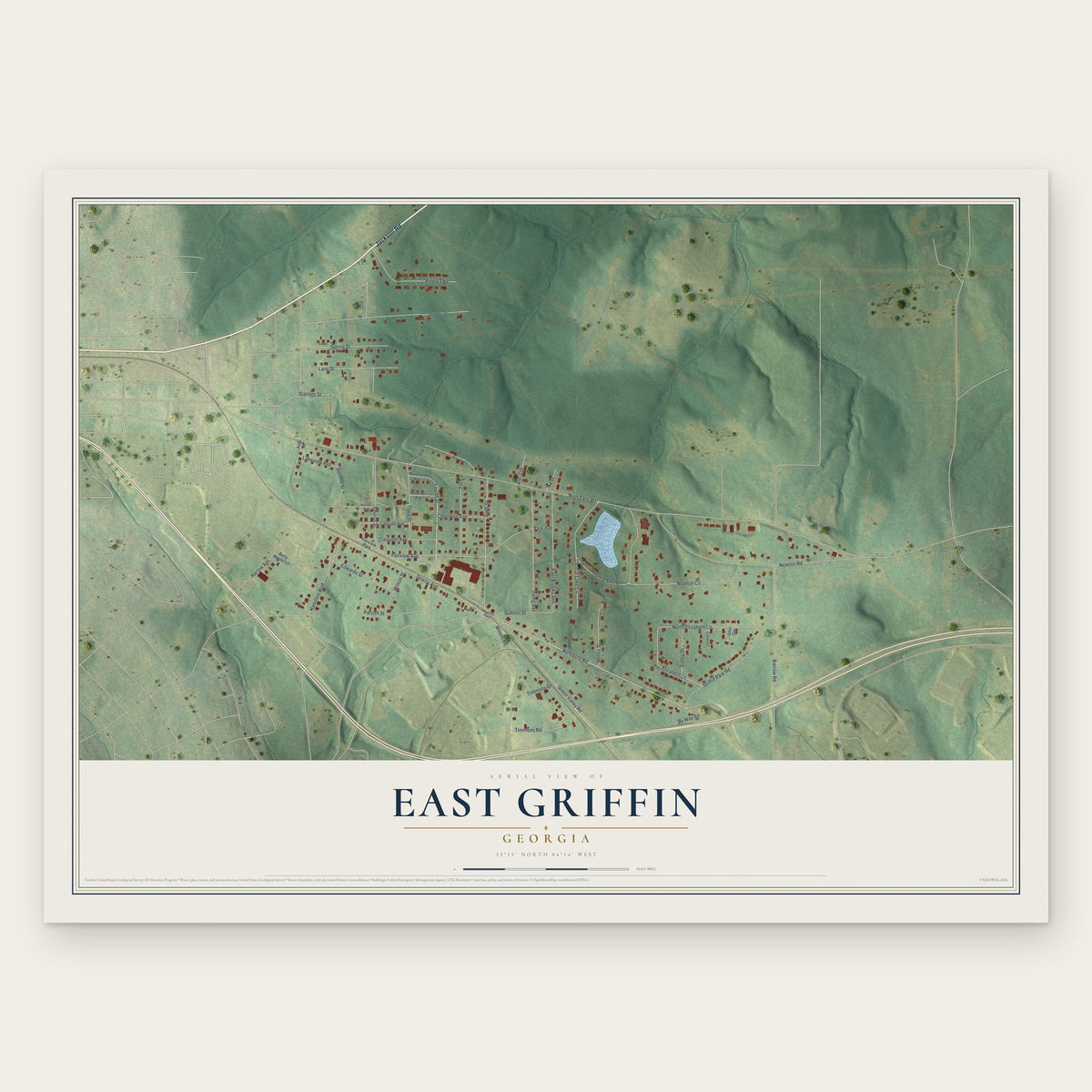 East Griffin, Georgia map print, the full design
