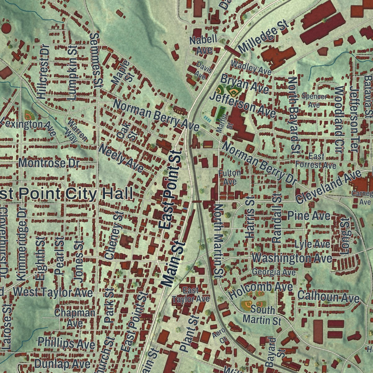 Close-up 1 of the East Point, Georgia map artwork