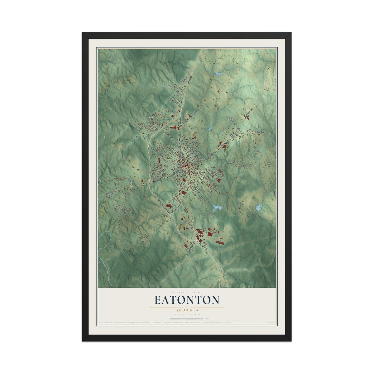 Eatonton, Georgia map print, 12" x 18" W/ Black Ayous Wood Frame mockup