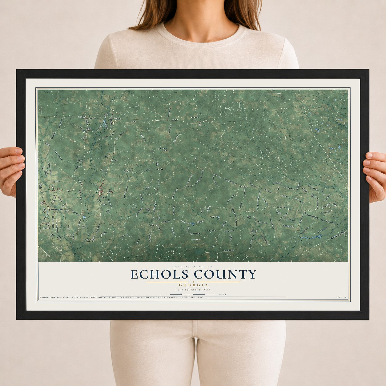 Echols County, Georgia map print, 18" x 24" W/ Black Ayous Wood Frame mockup