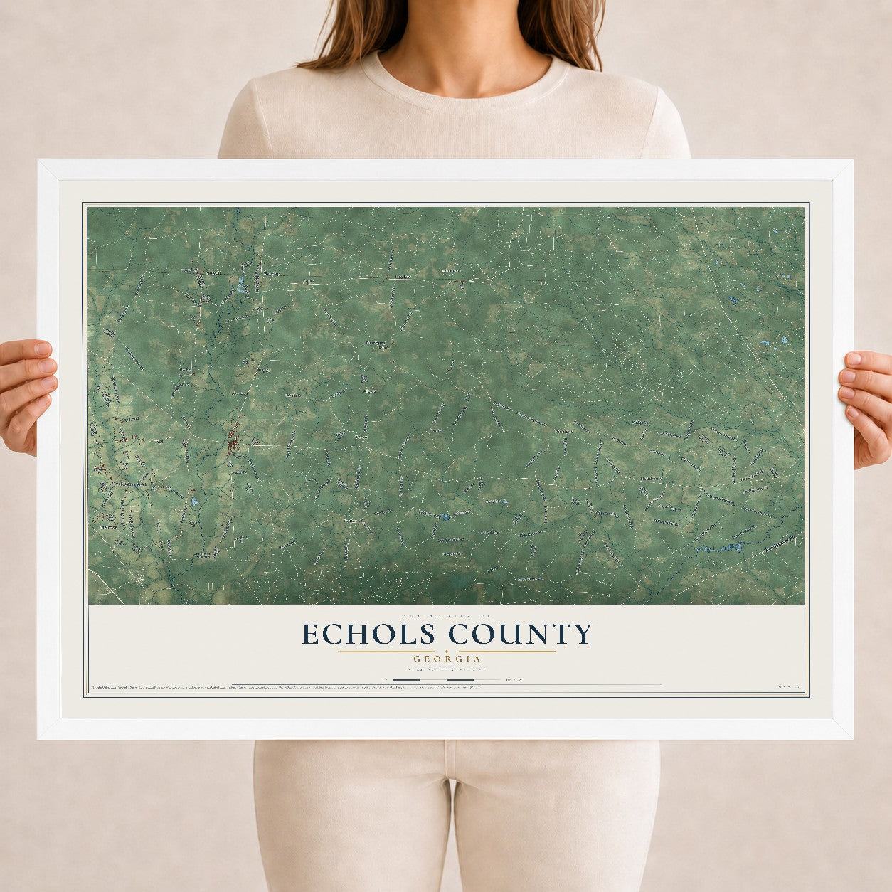 Echols County, Georgia map print, 18" x 24" W/ White Ayous Wood Frame mockup