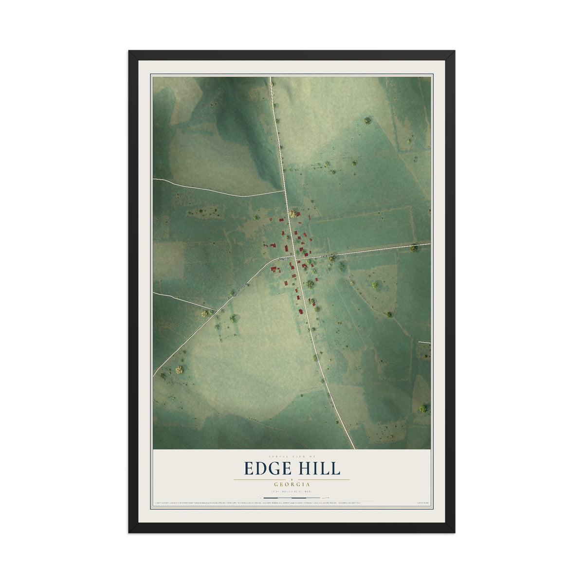 Edge Hill, Georgia map print, 12" x 18" W/ Black Ayous Wood Frame mockup