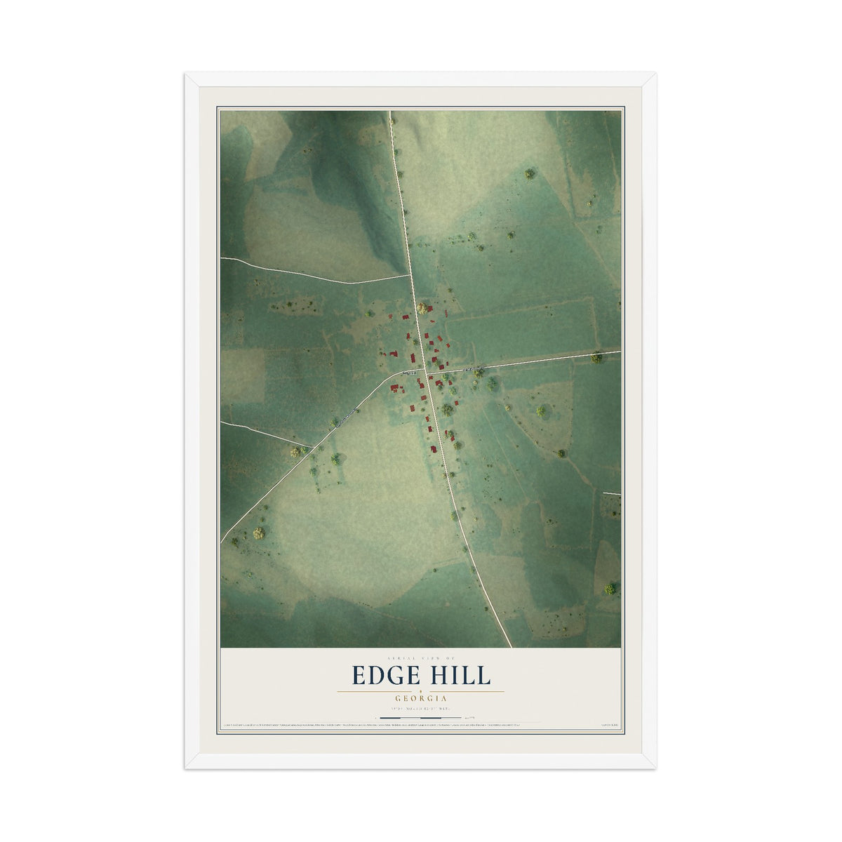 Edge Hill, Georgia map print, 12" x 18" W/ White Ayous Wood Frame mockup