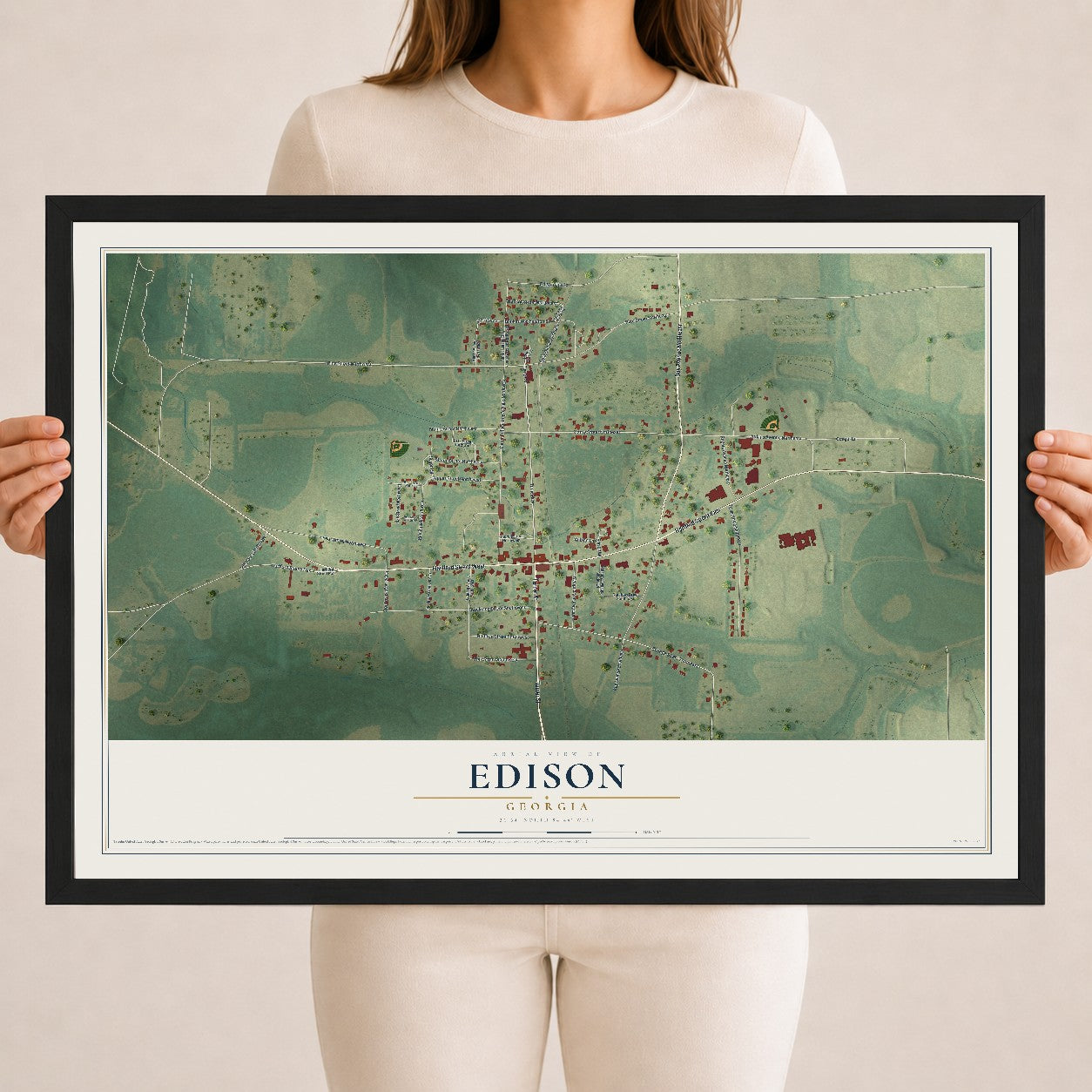 Edison, Georgia map print, 18" x 24" W/ Black Ayous Wood Frame mockup