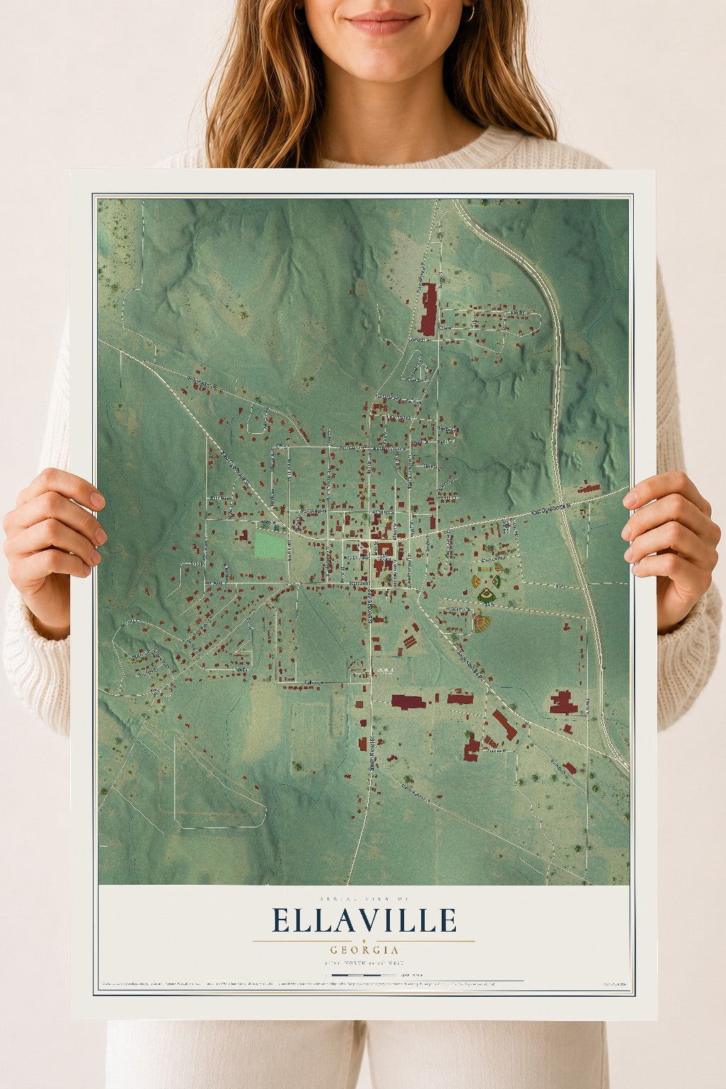 Ellaville, Georgia map print, 18" x 24" Archival Matte Print mockup