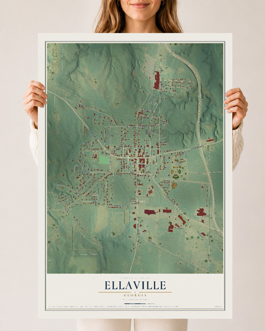 Ellaville, Georgia map print, 24" x 36" Archival Matte Print mockup