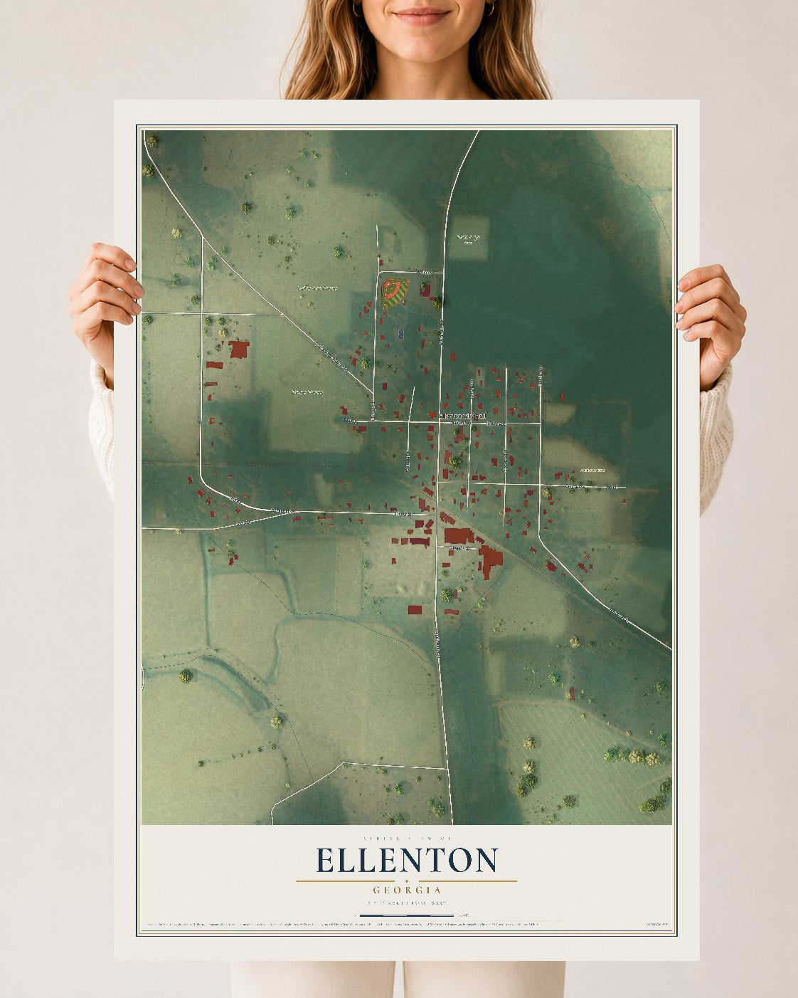Ellenton, Georgia map print, 24" x 36" Archival Matte Print mockup