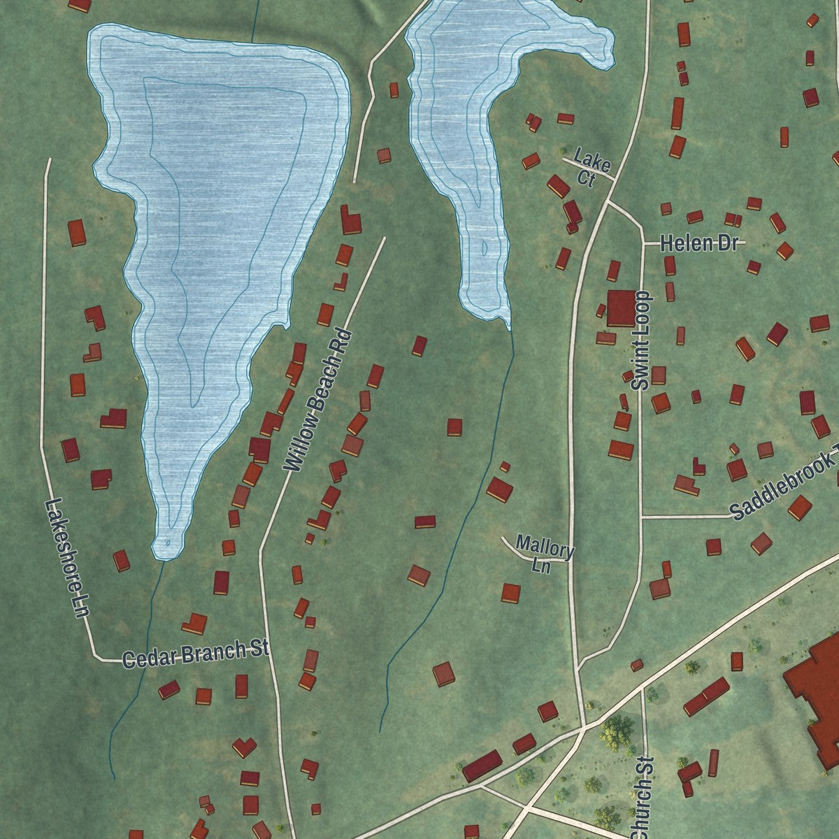 Close-up of the map of Ellerslie, Georgia print showing street and building detail