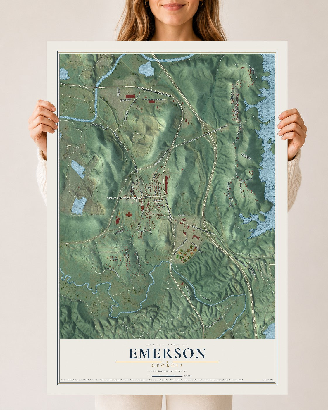 Emerson, Georgia map print, 24" x 36" Archival Matte Print mockup