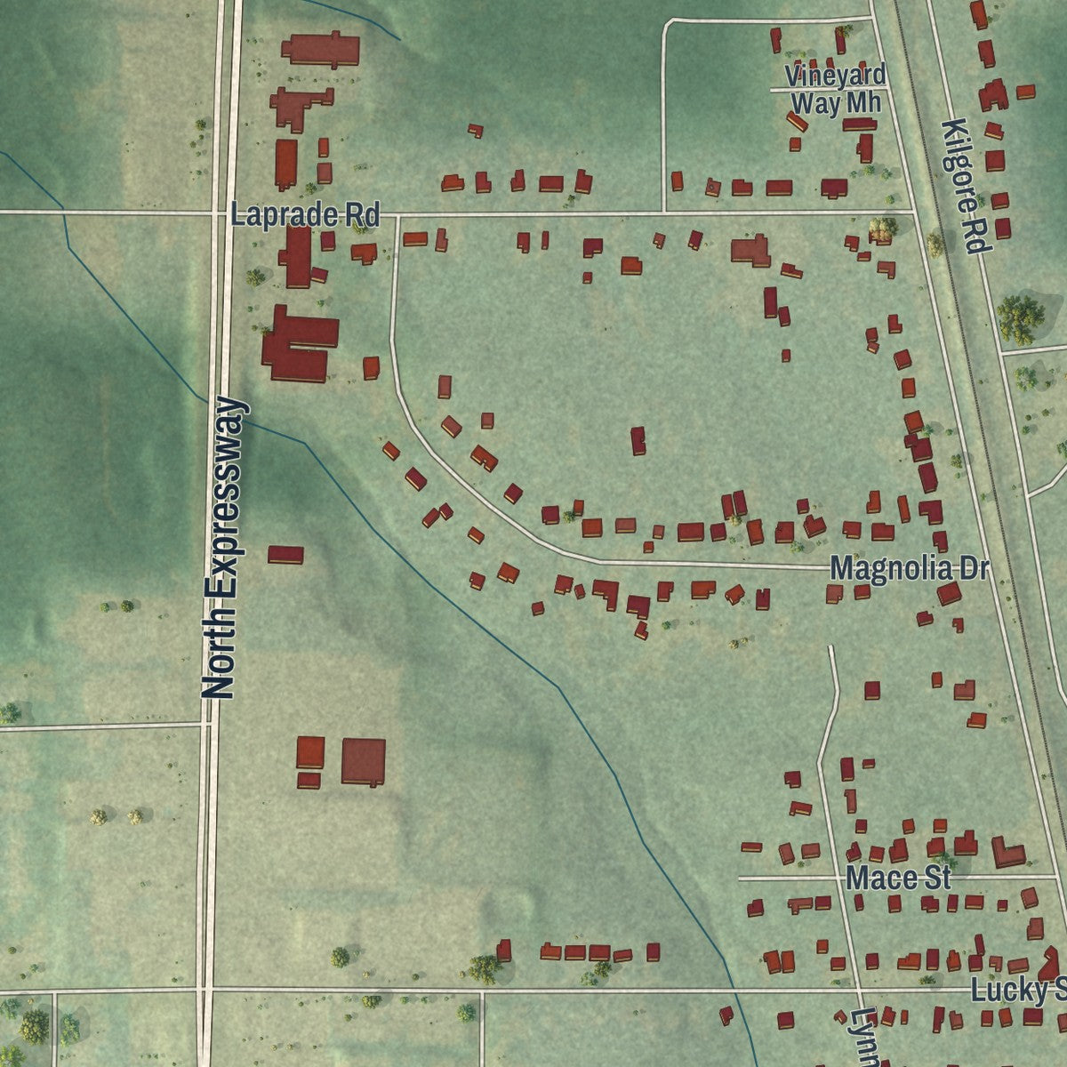 Close-up of the map of Experiment, Georgia print showing street and building detail