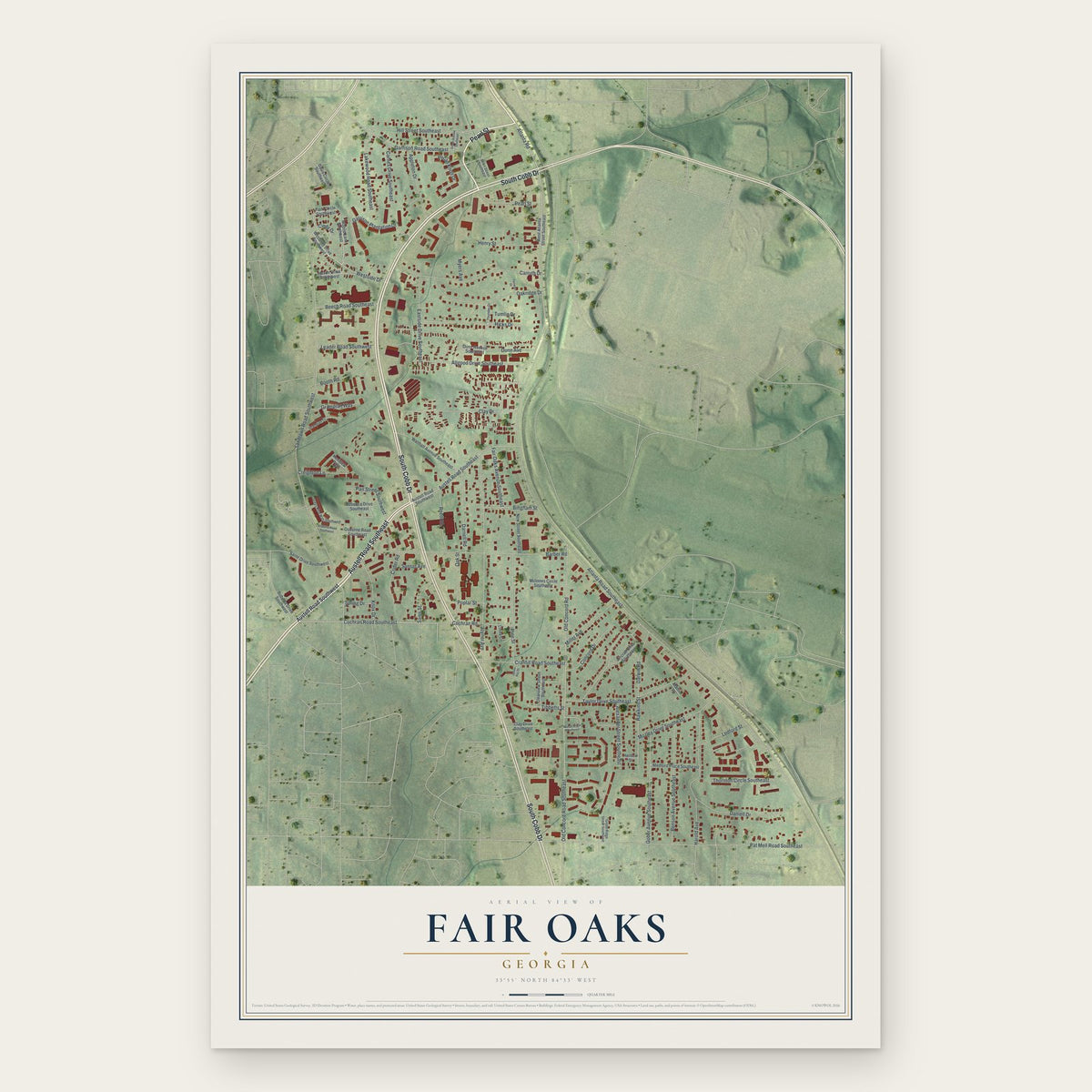 Fair Oaks, Georgia map print, the full design