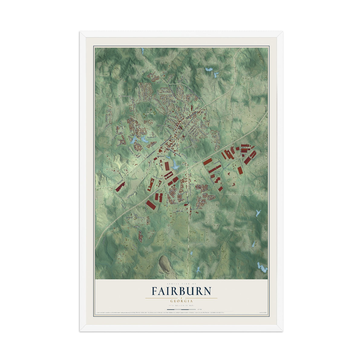 Fairburn, Georgia map print, 12" x 18" W/ White Ayous Wood Frame mockup