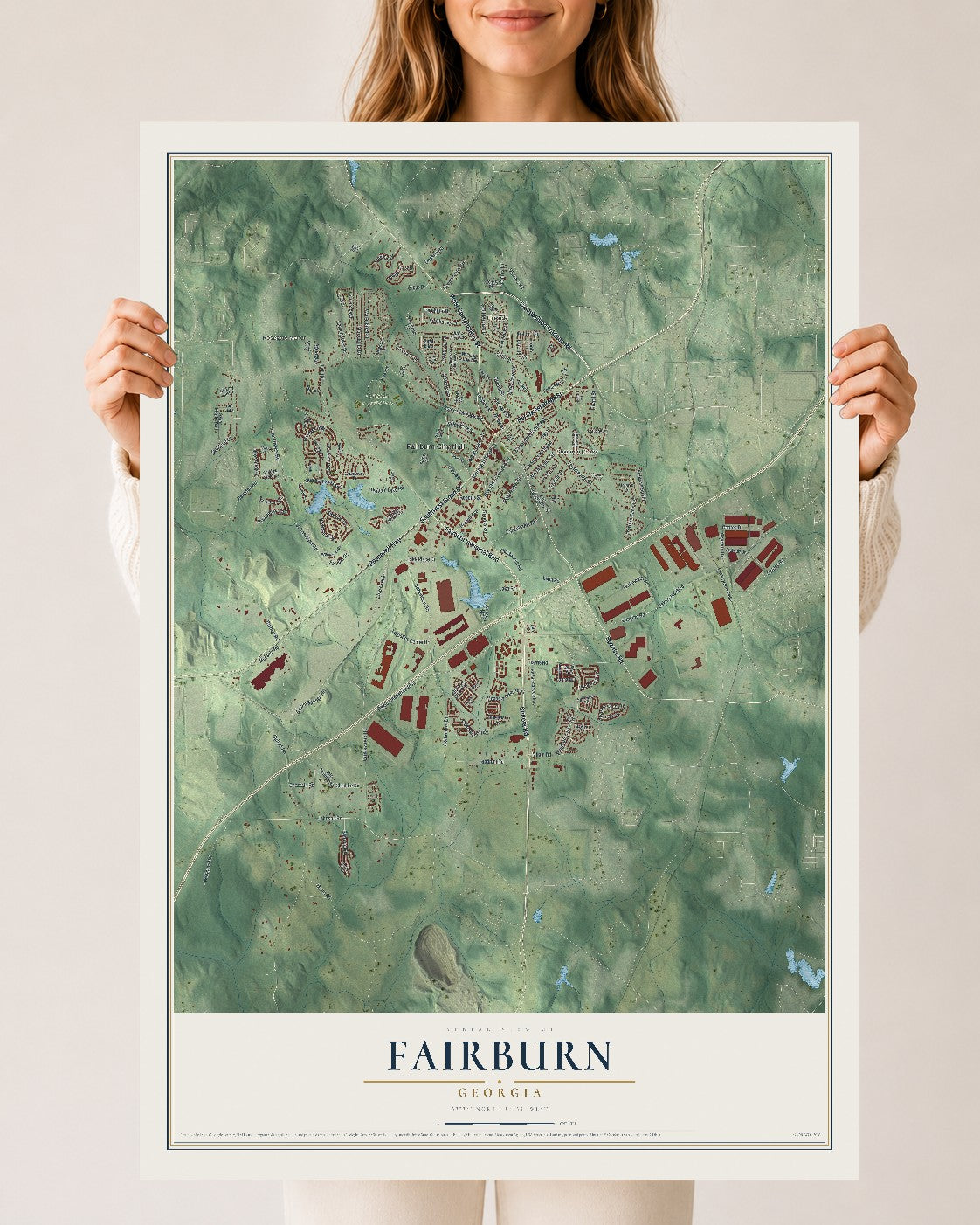 Fairburn, Georgia map print, 24" x 36" Archival Matte Print mockup