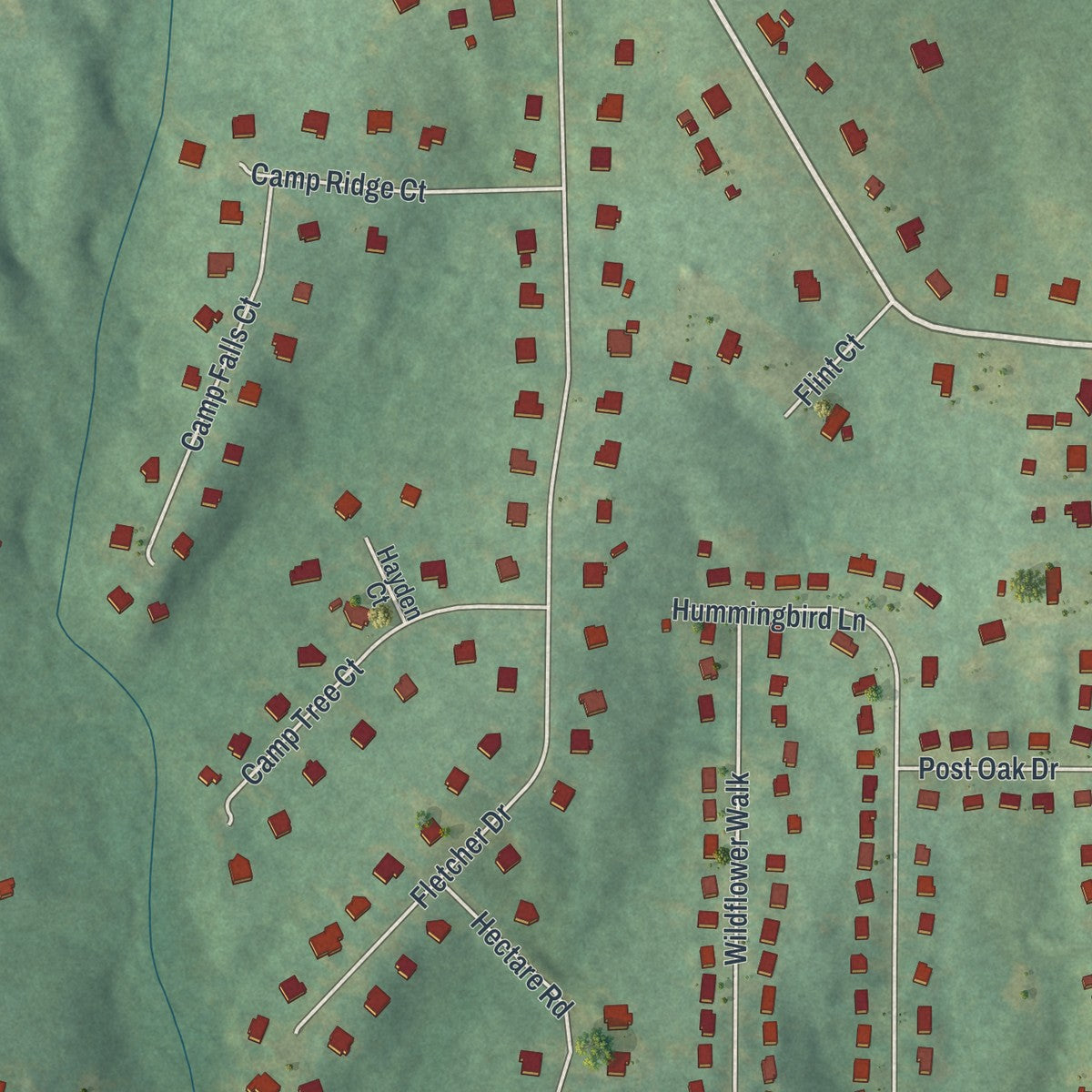 Close-up of the map of Fairplay, Georgia print showing street and building detail