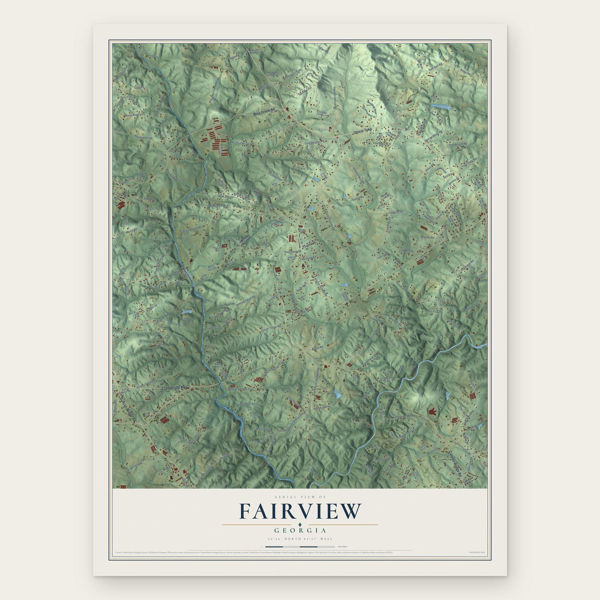 Fairview, Habersham County, Georgia map print, the full design