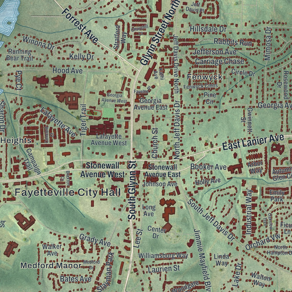 Close-up 1 of the Fayetteville, Georgia map artwork