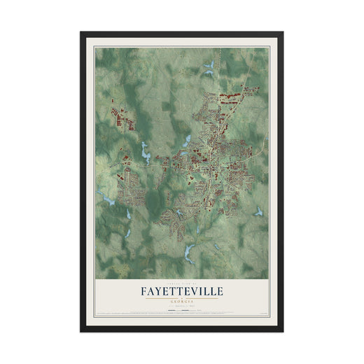 Map of Fayetteville, Georgia, 12 x 18 inch print in a black wood frame