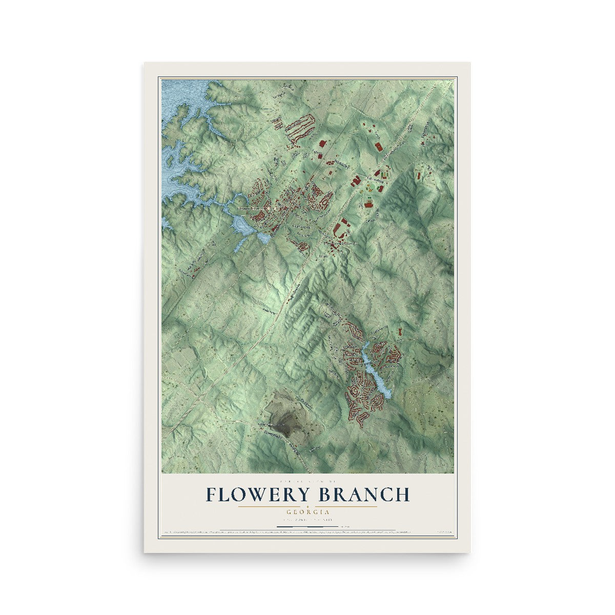 Flowery Branch, Georgia map print, 12" x 18" Archival Matte Print mockup