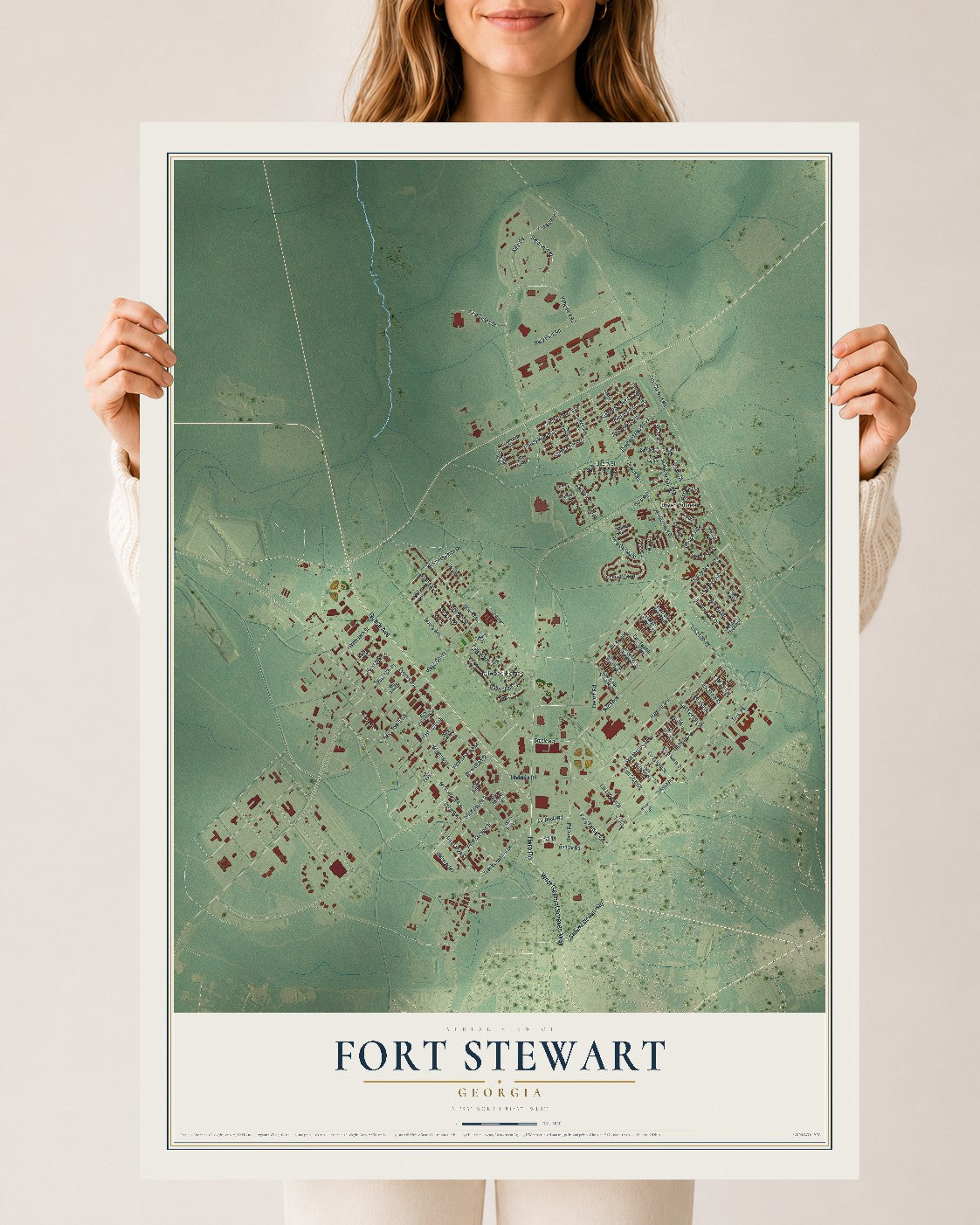 Fort Stewart, Georgia map print, 24" x 36" Archival Matte Print mockup