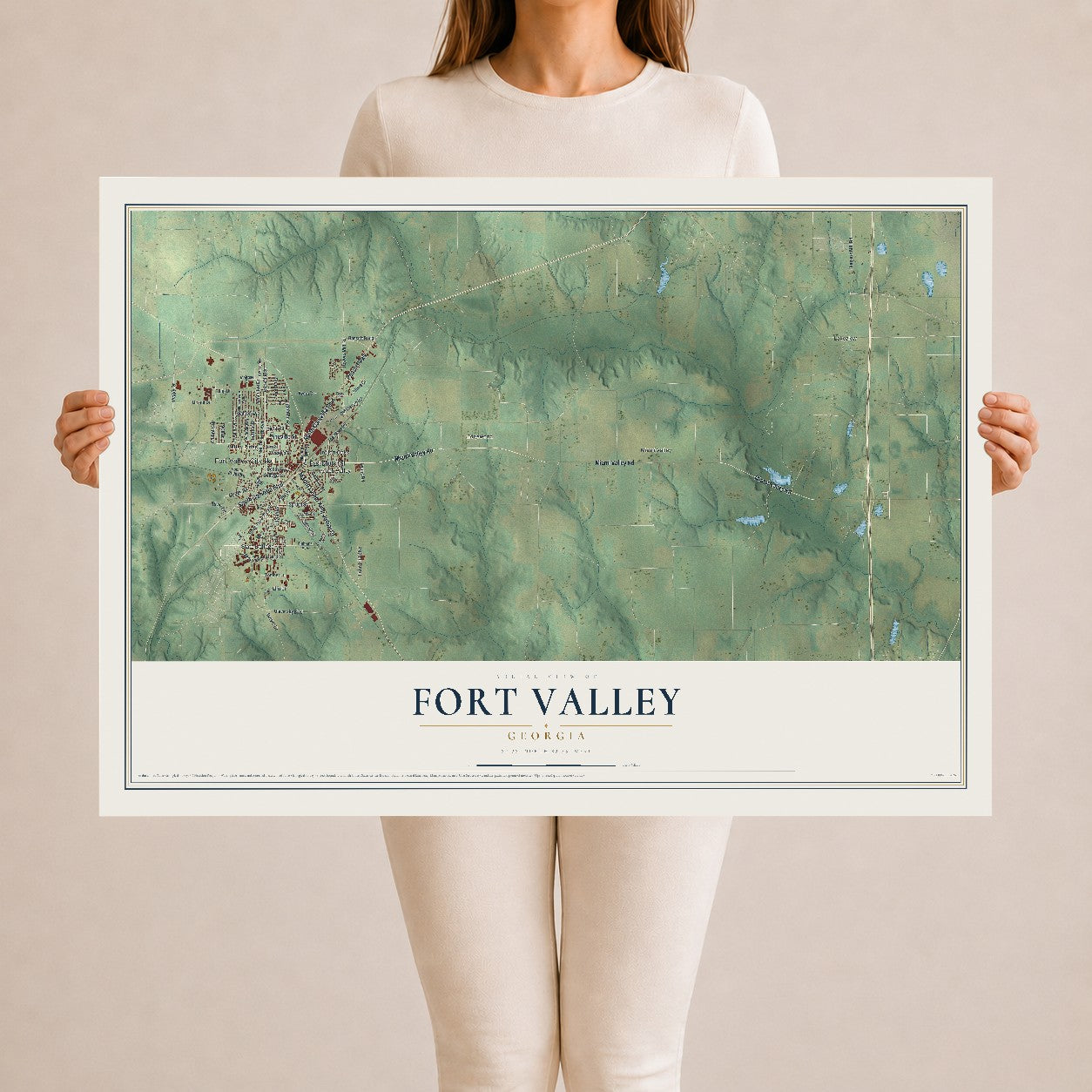 Fort Valley, Georgia map print, 24" x 36" Archival Matte Print mockup